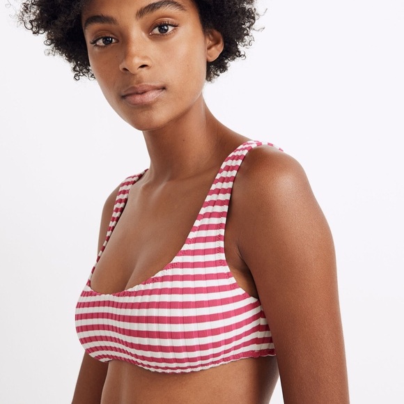 Solid & Striped Elle Ribbed Bikini Top in Fuchsia Stripes size medium - Picture 1 of 5